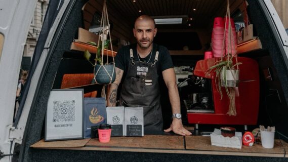 A mobile coffee van serving Alema coffee